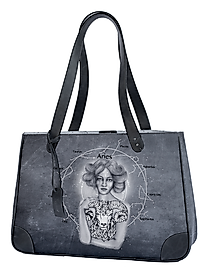 KOÇ BURCU RESİMLİ ANTRASİT KADIN OMUZ ÇANTASI